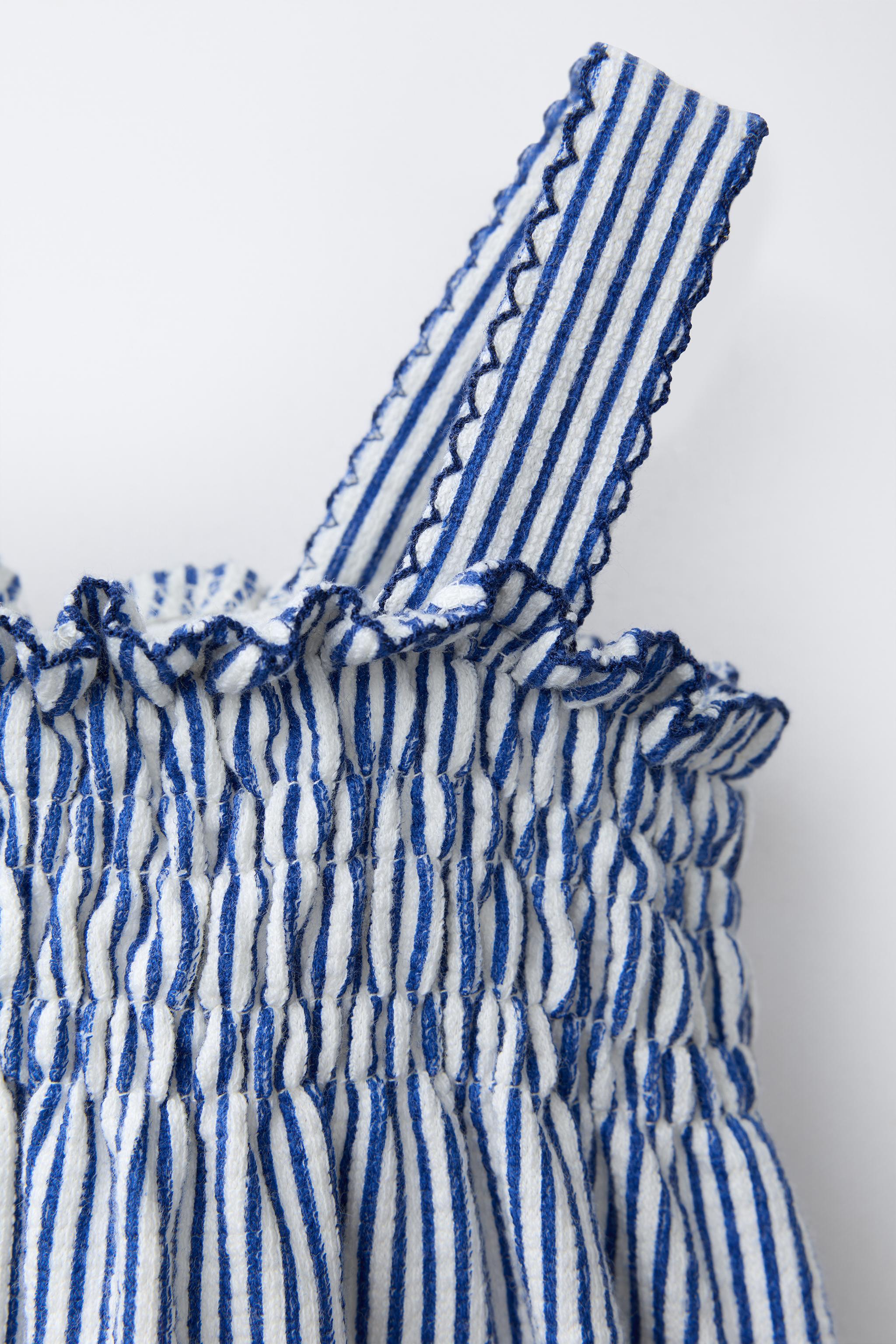 LONG SMOCKED STRIPED OVERALLS